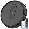 A robot vacuum cleaner is shown with a smartphone and a remote control. Produktbild-Vorschau