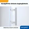 A close-up of a refrigerator door handle, with marketing text overlayed. Produktbild-Vorschau
