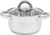 A stainless steel pot with a glass lid and two handles, shown from a front-side angle on a white background. Produktbild-Vorschau
