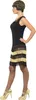 A woman wearing a black and gold flapper dress and gold heels, posing against a white background. Produktbild-Vorschau