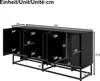 A diagram showing the dimensions of a black sideboard. Voir les images du produit