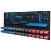 A wall-mounted storage system with multiple bins and tool holders. Produktbild-Vorschau