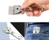 A collage showing a hand holding a glass scraper, a close-up of the scraper, and the scraper clipped to a pair of jeans. Náhľad obrázku produktu