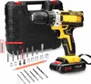 A cordless drill set with various accessories and a carrying case, laid out on a white background. Produktbild-Vorschau