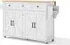 A white kitchen island with a wooden countertop is shown against a white background. Voir les images du produit