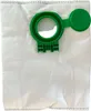 A white vacuum cleaner bag with a green plastic connector. Produktbild-Vorschau