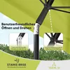 Close-up of a green umbrella pole with inset images highlighting its features and text descriptions. Produktbild-Vorschau