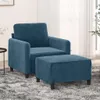 Poltrona blu con poggiapiedi, 60 cm, rivestita in velluto, Anteprima dell’immagine prodotto 1
