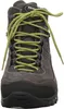 A close-up, front view of a gray hiking boot with bright green laces. Anteprima dell’immagine prodotto