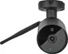A black outdoor security camera with an antenna, mounted on a black bracket. Podgląd zdjęcia produktu