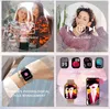 Collage of images showcasing smartwatch features like camera control, music control, physiological cycle management, and customizable watch faces. Produktbild-Vorschau