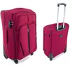Two views of a dark red fabric suitcase against a white background. Náhled obrázku produktu