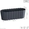 A dark gray planter box with dimensions and capacity indicated. Produktbild-Vorschau