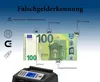 A 100 Euro banknote is shown with various detection methods and a money counting machine below. Produktbild-Vorschau