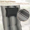 A close-up of a striped garden chair cushion with a headrest, with a magnified inset showing the fabric texture. Produktbild-Vorschau