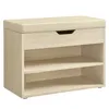 A product shot of a shoe bench with a drawer and shelves. Produktbild-Vorschau