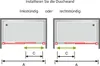 Diagrams showing two installation options for a shower wall with a sliding door, indicating measurements. Produktbild-Vorschau