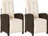 Two identical brown poly rattan garden chairs with cream cushions are shown against a white background. Produktbild-Vorschau