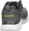 The back view of a gray Skechers shoe with a white sole. Produktbild-Vorschau