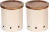Two cream-colored storage canisters with dark brown wooden lids are shown side-by-side against a white background. Produktbild-Vorschau