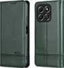 A product shot of a green leather phone case, shown from the front and back. Produktbild-Vorschau