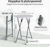 A marketing image showing a foldable table with dimensions and features highlighted. Produktbild-Vorschau