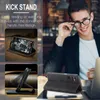 A man in a suit adjusting his glasses while a phone case is displayed in the foreground. Produktbild-Vorschau