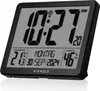 A digital clock displaying time, date, temperature, and humidity. Produktbild-Vorschau