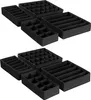 Two rows of black fabric drawer organizers of various sizes and configurations are displayed against a white background. Produktbild-Vorschau