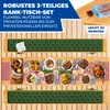A top-down view of a 3-piece beer tent set with food laid out on the table. Produktbild-Vorschau