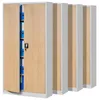 A set of four metal filing cabinets with wood-grain doors, shown from the front. Produktbild-Vorschau