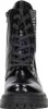 A front view of a black patent leather boot. Voir les images du produit