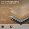 A diagram illustrating the layered construction of a vinyl floor plank, with labels in German and English. Produktbild-Vorschau