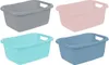 Four laundry baskets in different colors arranged in a 2x2 grid. Voir les images du produit