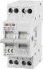 A white electrical circuit breaker with two switches and labeling. Produktbild-Vorschau
