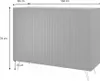 A 3D rendering of a gray sideboard with dimensions indicated by lines and text. Produktbild-Vorschau
