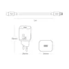 Diagram showing the dimensions and components of a fast charger and cable. Produktbild-Vorschau