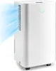 A white dehumidifier with blue air flow graphics emanating from the side. Produktbild-Vorschau