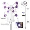 A solar-powered garden stake with an angel figurine and flower decorations, showing dimensions and material callouts. Náhľad obrázku produktu