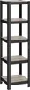 A tall, narrow, five-shelf storage unit with a black metal frame and wood-effect shelves, shown against a white background. Produktbild-Vorschau