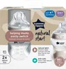 The image shows the packaging of a Tommee Tippee Natural Start baby bottle set. Voir les images du produit