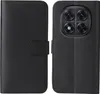A black flip case for a smartphone is shown from the front and back. Produktbild-Vorschau