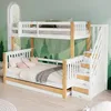 A bunk bed with a trundle bed in a room with a forest-themed mural on the wall. Voir les images du produit