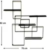 A black metal wine rack with a geometric design mounted on a white wall. Dimensions are indicated by measurement lines and text. Náhľad obrázku produktu