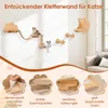 A cat climbing wall setup mounted on a white wall, with close-up diagrams of product features at the bottom. Náhľad obrázku produktu