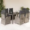vidaXL 7-tlg. Garten-Essgruppe mit Kissen Grau Poly Rattan Produktbild-Vorschau 2