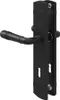 A black door handle set with a backplate and two keyholes, shown against a white background. Produktbild-Vorschau