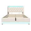 A white upholstered bed frame with a tufted headboard and LED lighting. Náhľad obrázku produktu