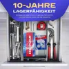 A drawer filled with tools and batteries, with a promotional banner at the top. Produktbild-Vorschau