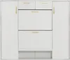 A white shoe cabinet with gold handles is shown against a white background. Produktbild-Vorschau